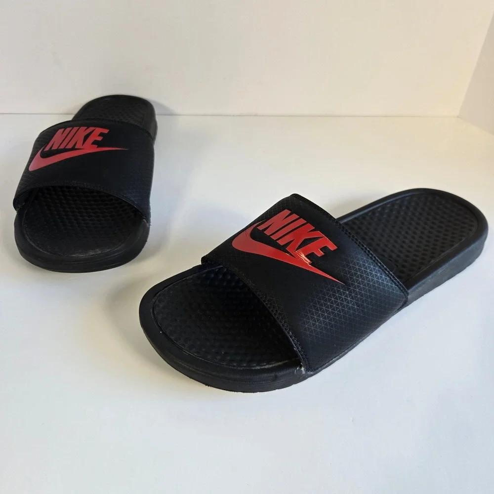 Nike Benassi JDI Slides Synthetic Men Size 10 Black Red Sport Sandals 343880-060